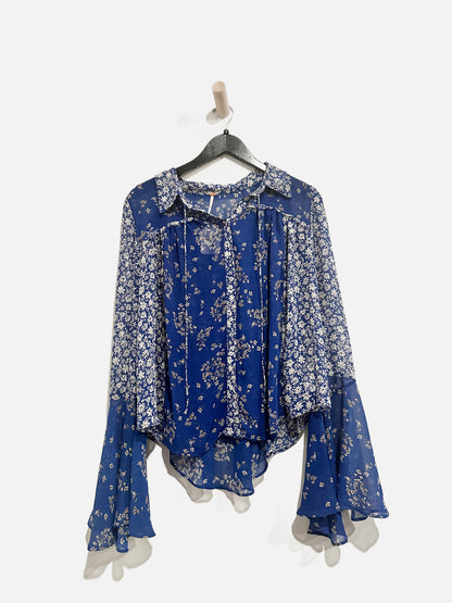 Free People Blue Floral Blouse - Large