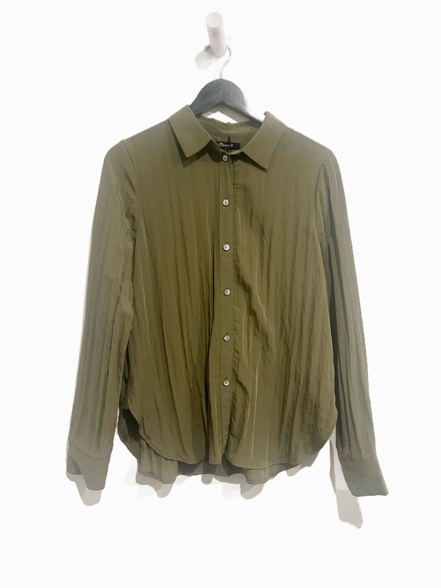 Madewell Crinkled Button-Up Shirt in Desert Olive - Medium