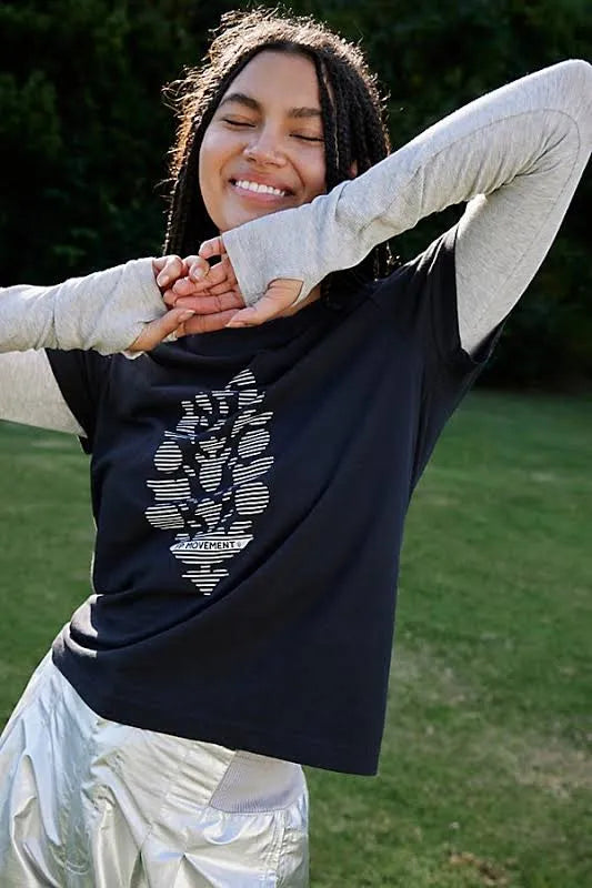 Free People Movement Game Time Black Tee - Small