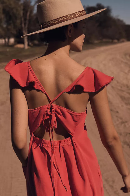 Anthropologie Flutter Sleeve Midi Dress in Red - Medium