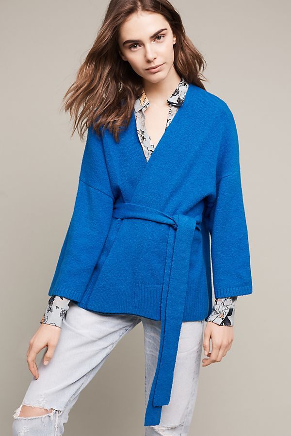 Anthropologie Sleeping on Snow Alcott Belted Cardigan in Blue - Large