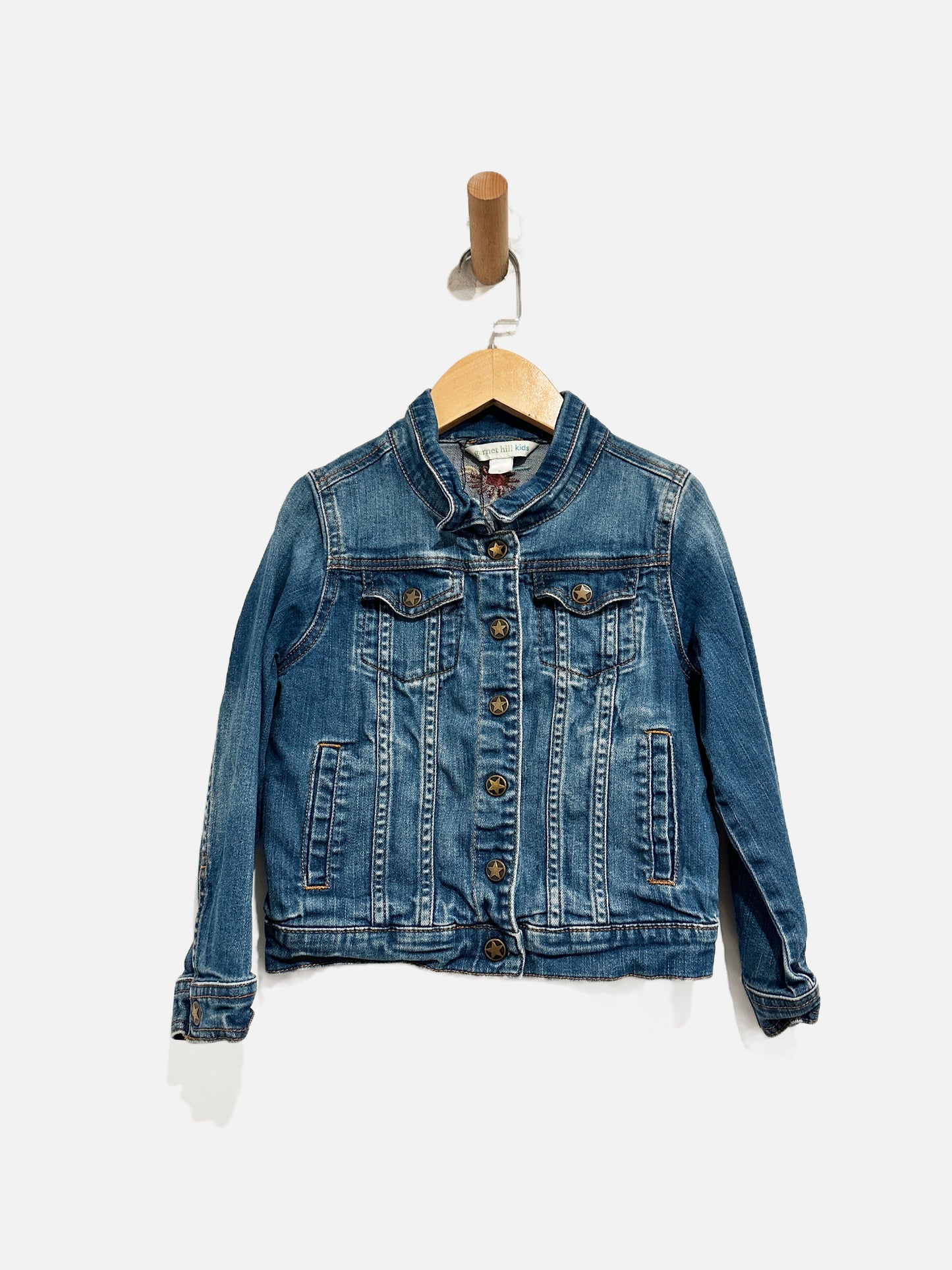 Garnet Hill Kids Floral Embroidered Denim Jacket - Medium