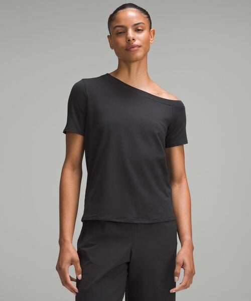 Lululemon Off The Shoulder Cotton T-Shirt in Black - Small