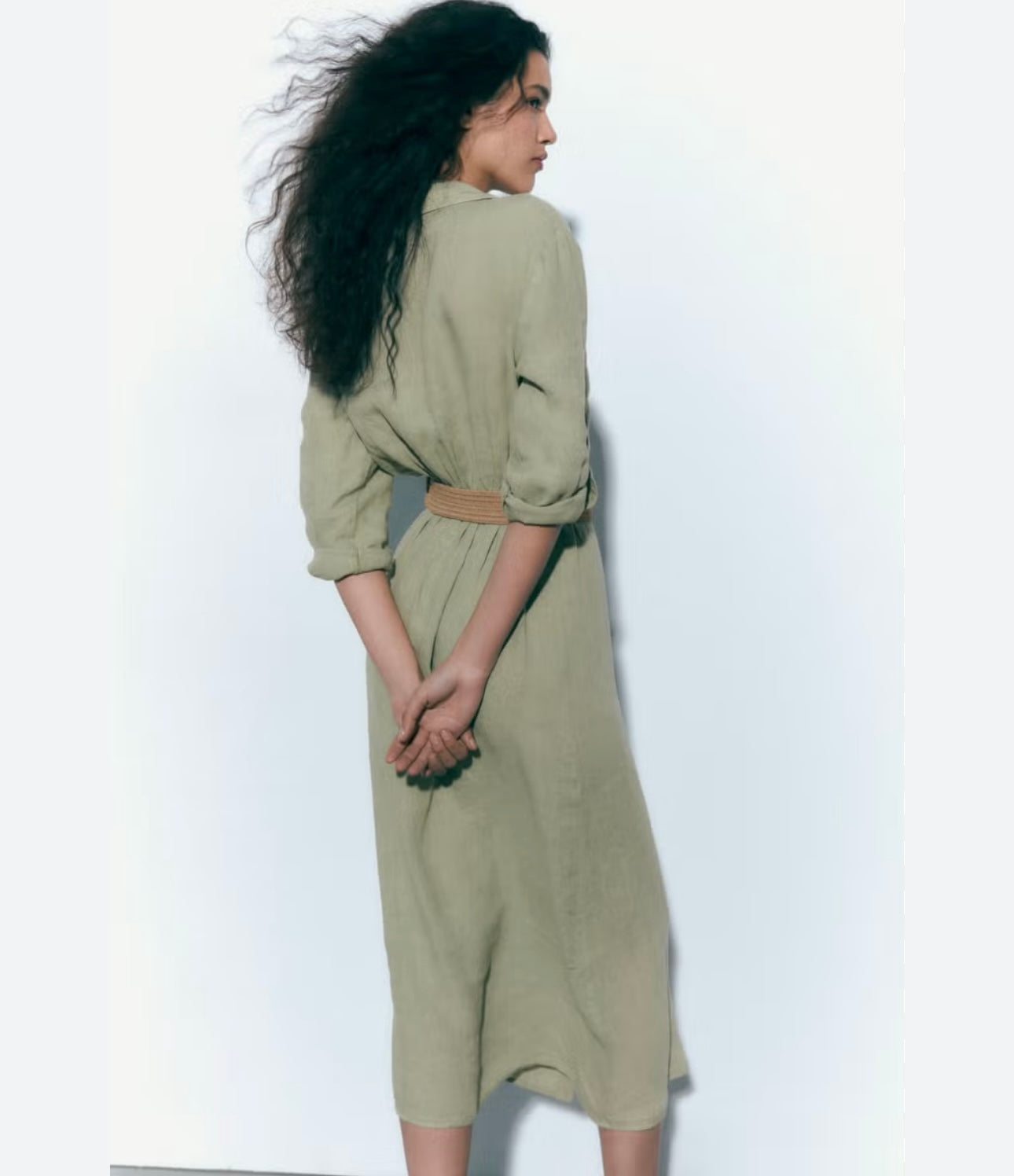 Zara Green Maxi Shirt Dress w/Belt - Medium