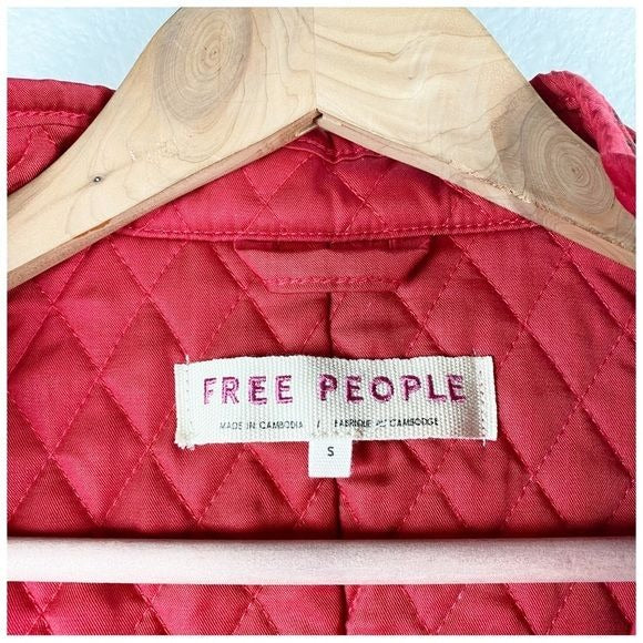 Free People Zoey Quilted Jacket in Cherry Combo Size Small