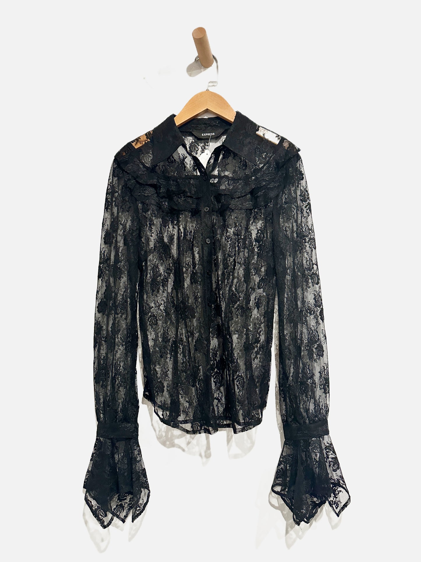 Express Y2K Black Lace Long Sleeve Blouse