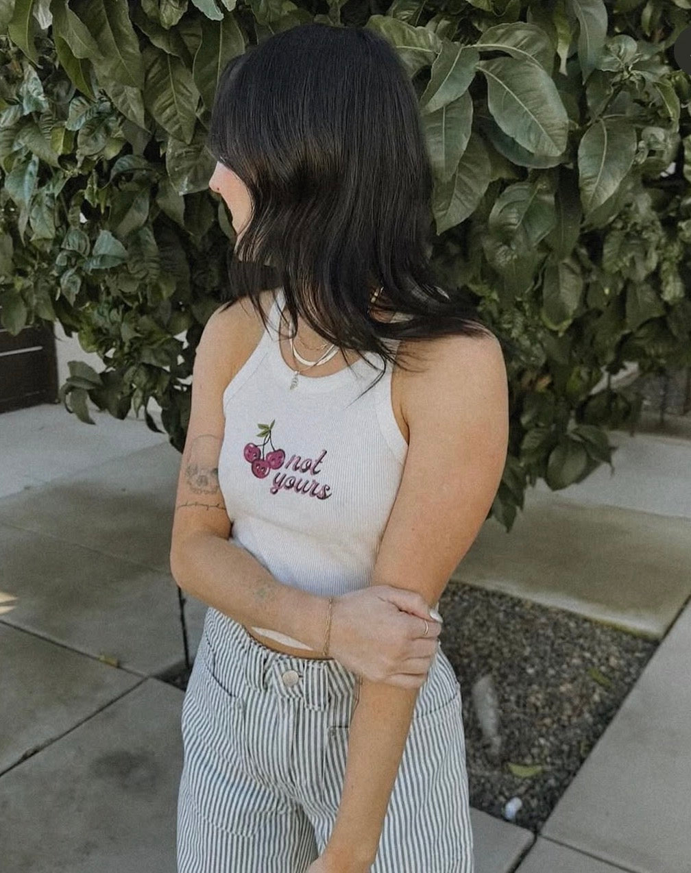 Urban Outfitters White “Not Yours” Cherry Tank - XS