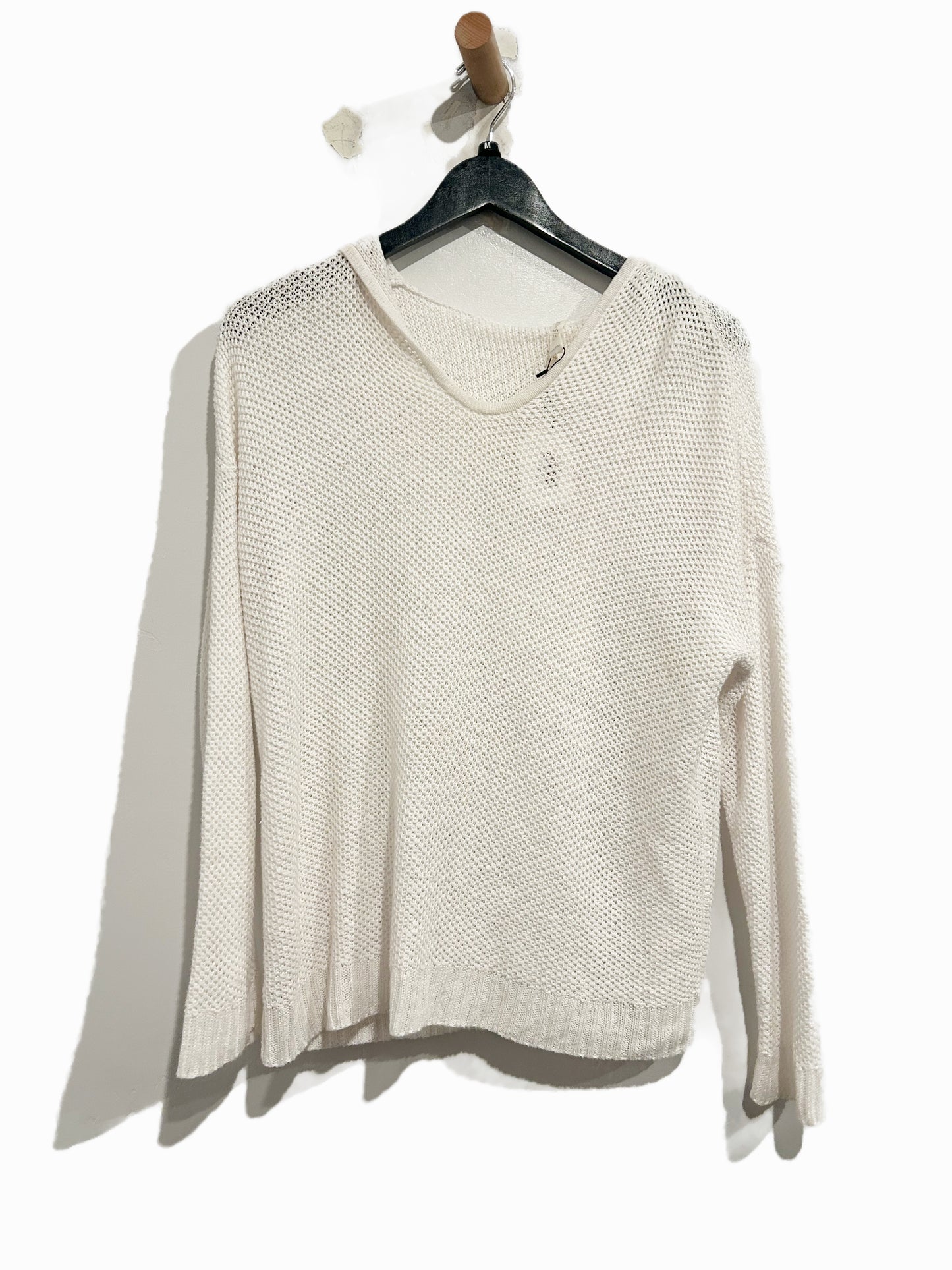 Eileen Fisher White Open Knit Hoodie Pullover - PM