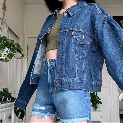 Levi’s NWT Pleat Sleeve Cropped Trucker Denim Jacket Size XS