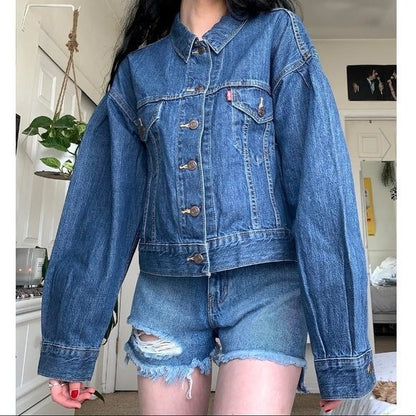 Levi’s NWT Pleat Sleeve Cropped Trucker Denim Jacket Size XS