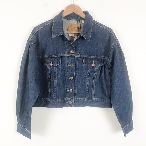 Levi’s NWT Pleat Sleeve Cropped Trucker Denim Jacket Size XS