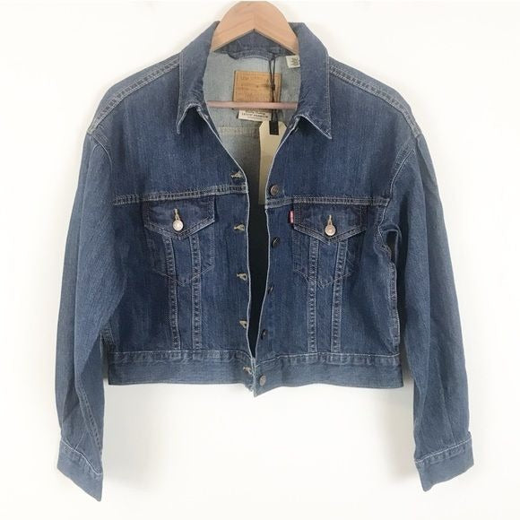 Levi’s NWT Pleat Sleeve Cropped Trucker Denim Jacket Size XS