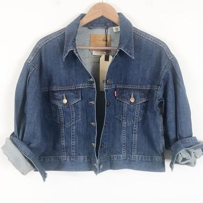 Levi’s NWT Pleat Sleeve Cropped Trucker Denim Jacket Size XS