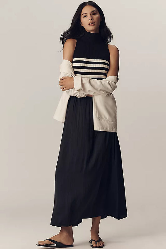 Anthropologie Thea Sleeveless Twofer Maxi Dress in Black - Medium