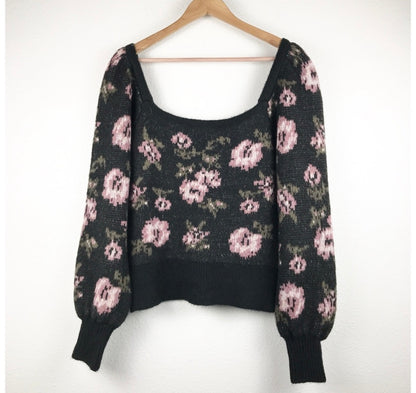 Anthropologie Black Floral Sweater - Small