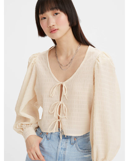Levi’s Pink Puff Sleeve Tie Front Blouse - Large