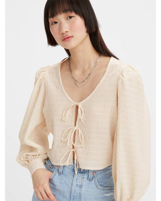 Levi’s Pink Puff Sleeve Tie Front Blouse - Large