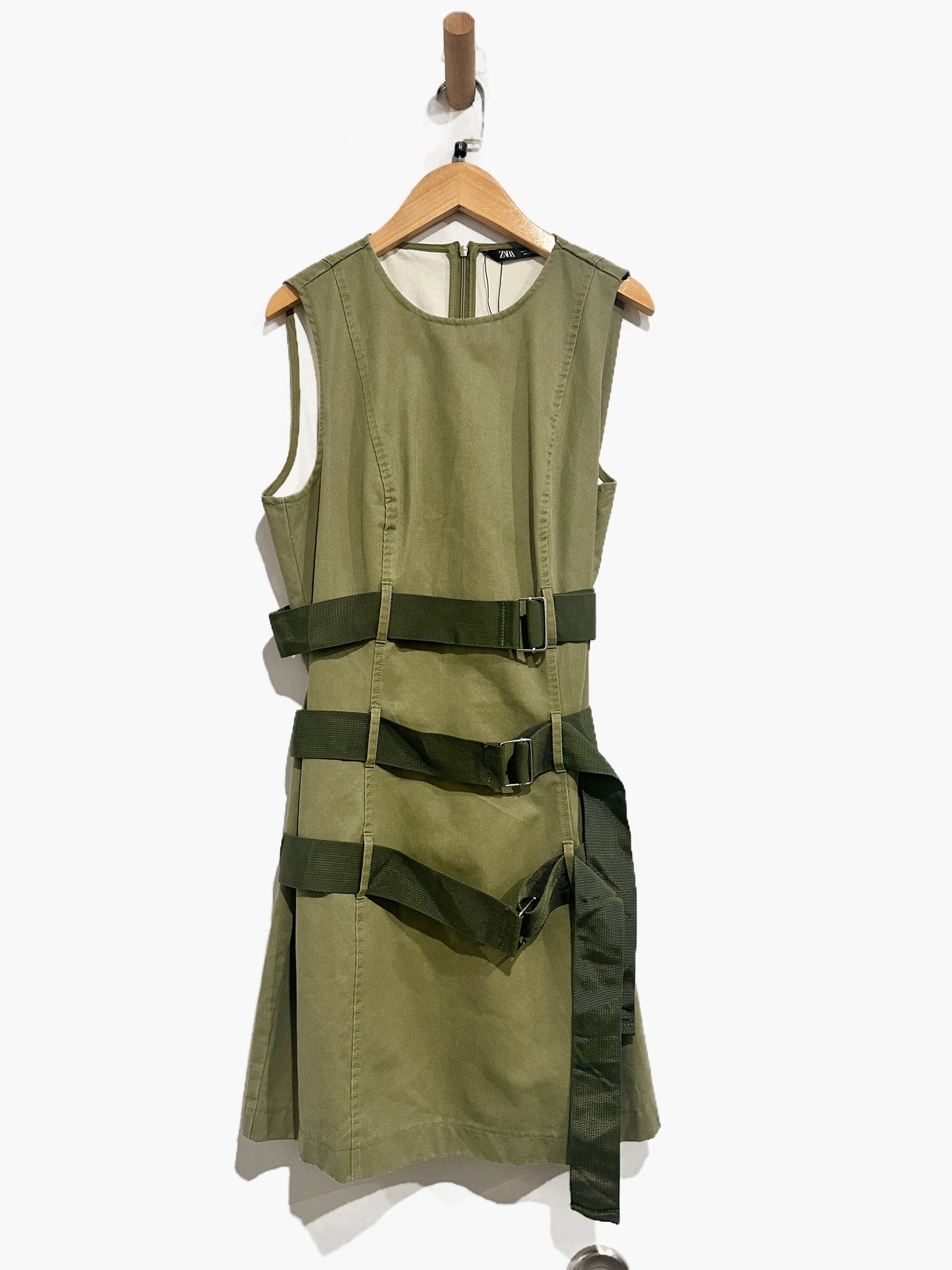 Zara Green Belted Waxed Mini Dress - Large