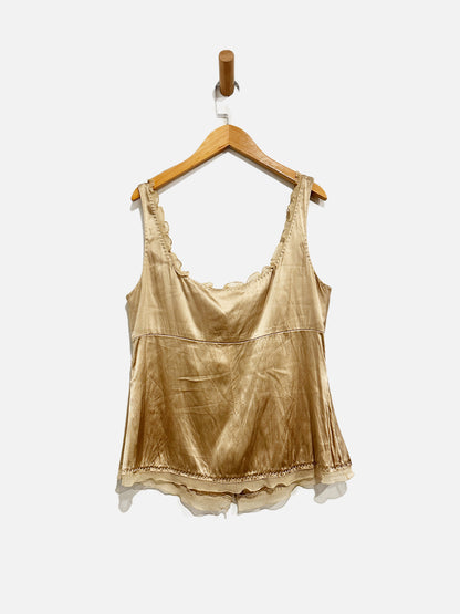 Elie Tahari Y2K Gold Silk Lace Cami - Large