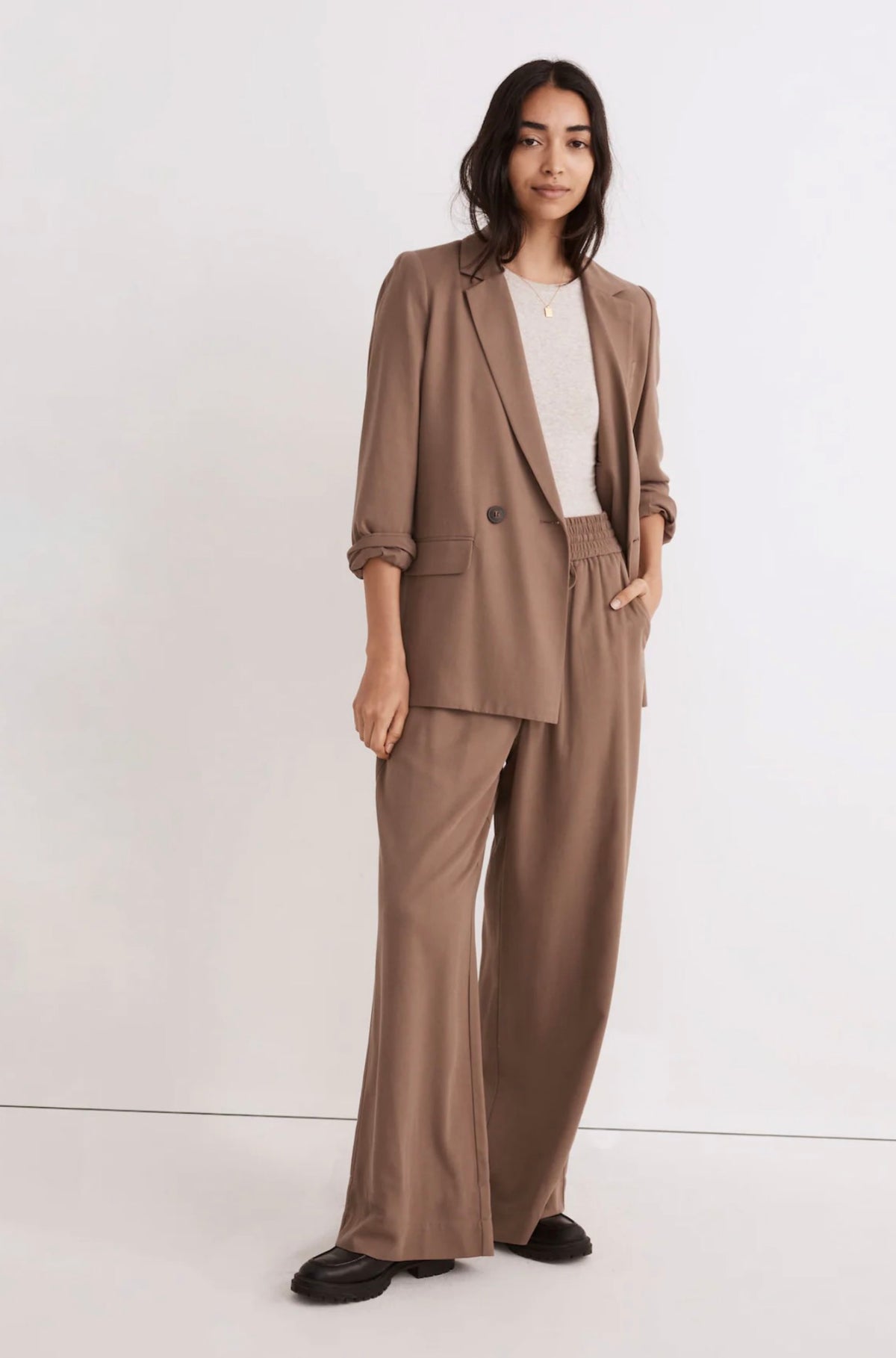 Madewell Drapeweave Caldwell Double-Breasted Blazer in Castle Rock - XS