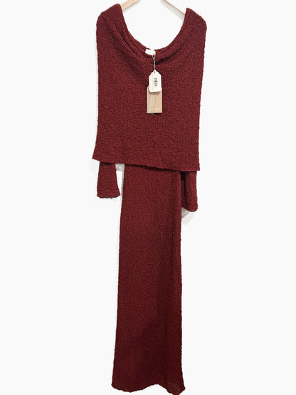 NWT Meshki Marisol Off Shoulder Boucle Maxi Dress in Plum - Small
