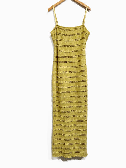 En Creme Yellow Tiered Ruffle Maxi Dress - Medium