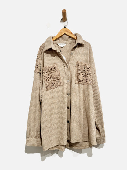 Davi & Dani Brown Crochet Insert Shacket - Large