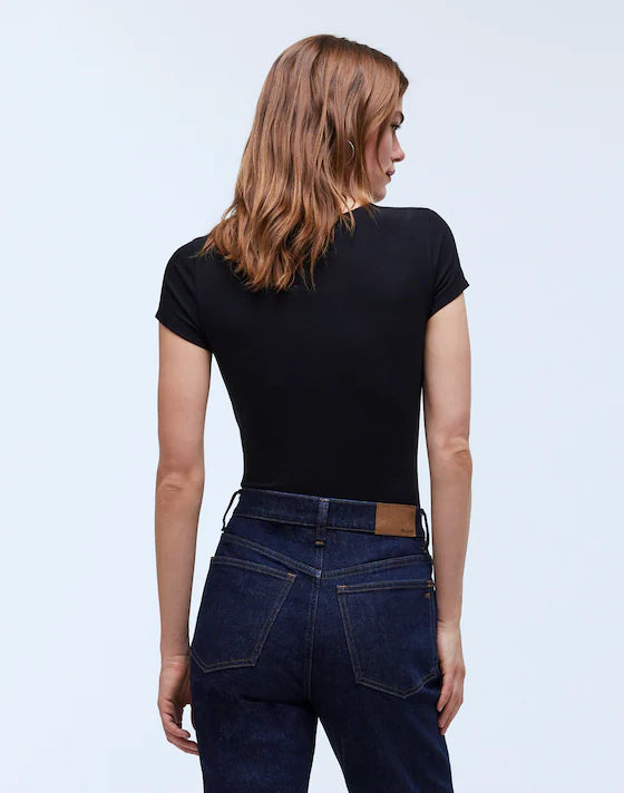 Madewell Crewneck Thong Bodysuit in True Black - Small