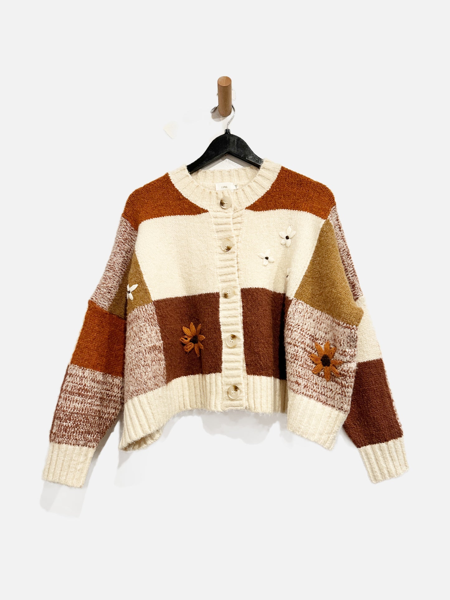 Luna Ivy Cream Flower Cardigan -Small