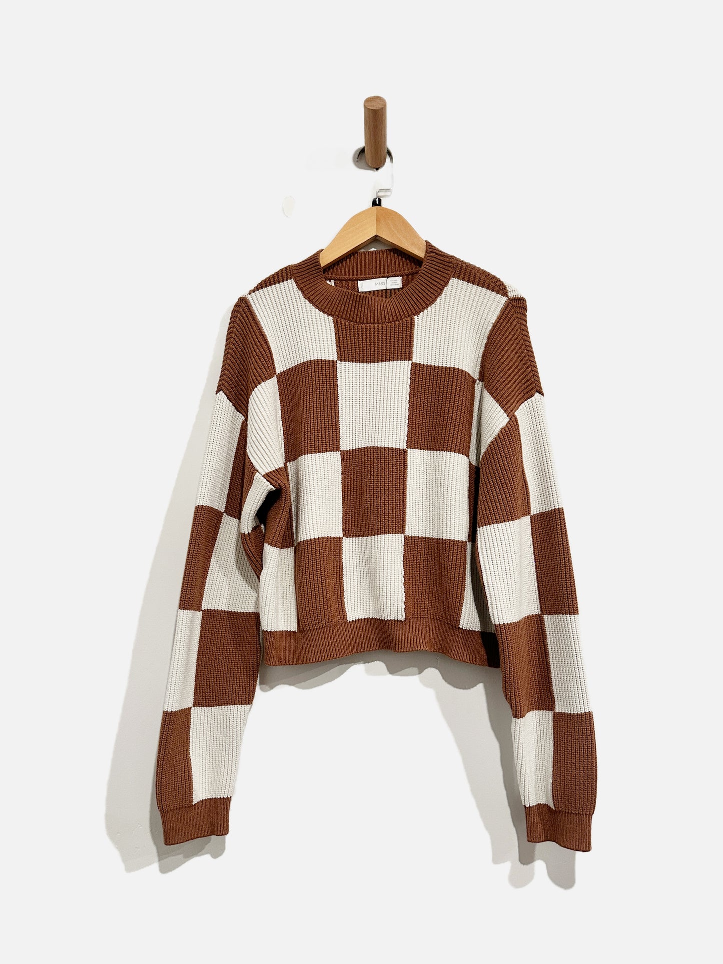 MNG Brown/Cream Checkered Sweater - Small