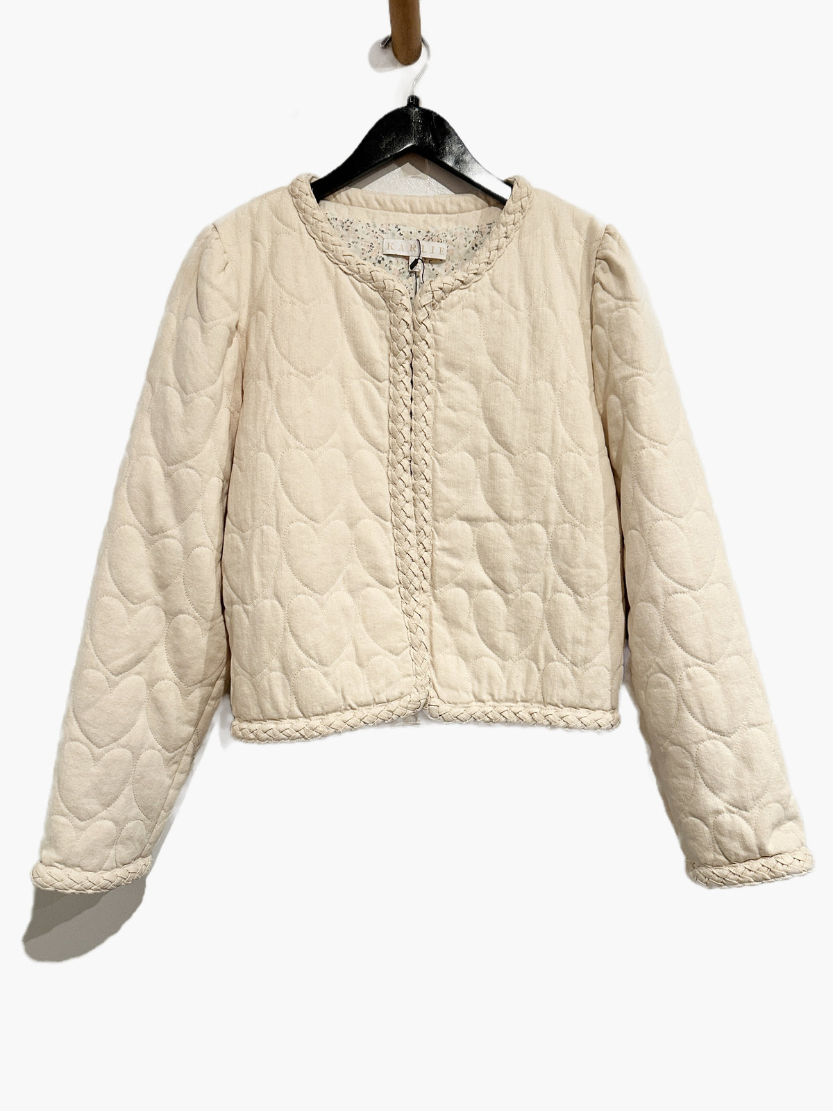 Karlie Denim Novelty Heart Stitch Jacket in Cream - Large