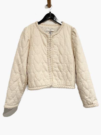 Karlie Denim Novelty Heart Stitch Jacket in Cream - Large