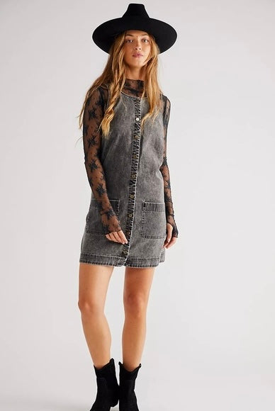 Free People Wilderado Denim Mini Dress in On Mute - Medium