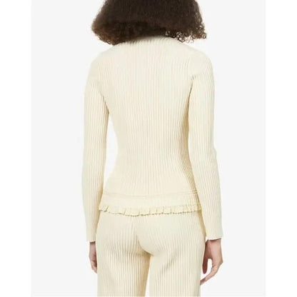 Theory Ottoman Stitch Ribbed Cardigan in Crema Size Large