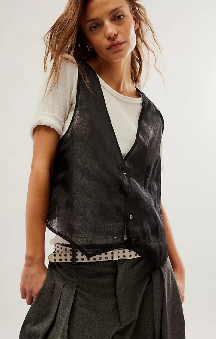 Brenda Knight x Free People Black Sheer Vest - Large