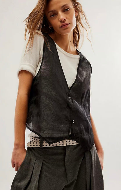 Brenda Knight x Free People Black Sheer Vest - Large