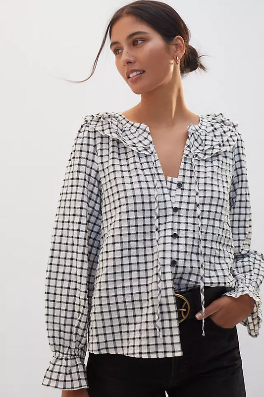 Anthropologie Maeve Gingham Blouse - XS