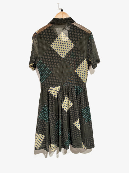 Urban Outfitters Mesh Green Printed Short Sleeve Dress - Small
