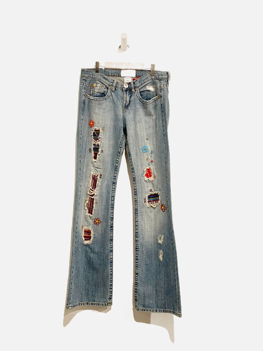 Z Cavaricci Y2K Patchwork Beaded Bootcut Jeans - 9