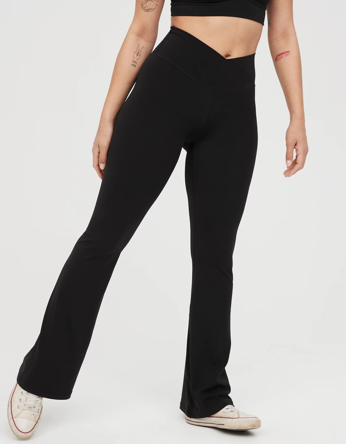 Offline by Aerie Real Me High Waisted Crossover Flare Legging in Black - XL