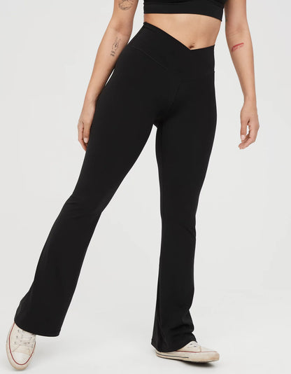 Offline by Aerie Real Me High Waisted Crossover Flare Legging in Black - XL