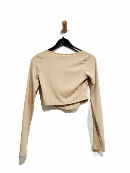 Lulus Flair for the Flirty Beige Ribbed Long Sleeve Bustier - Small
