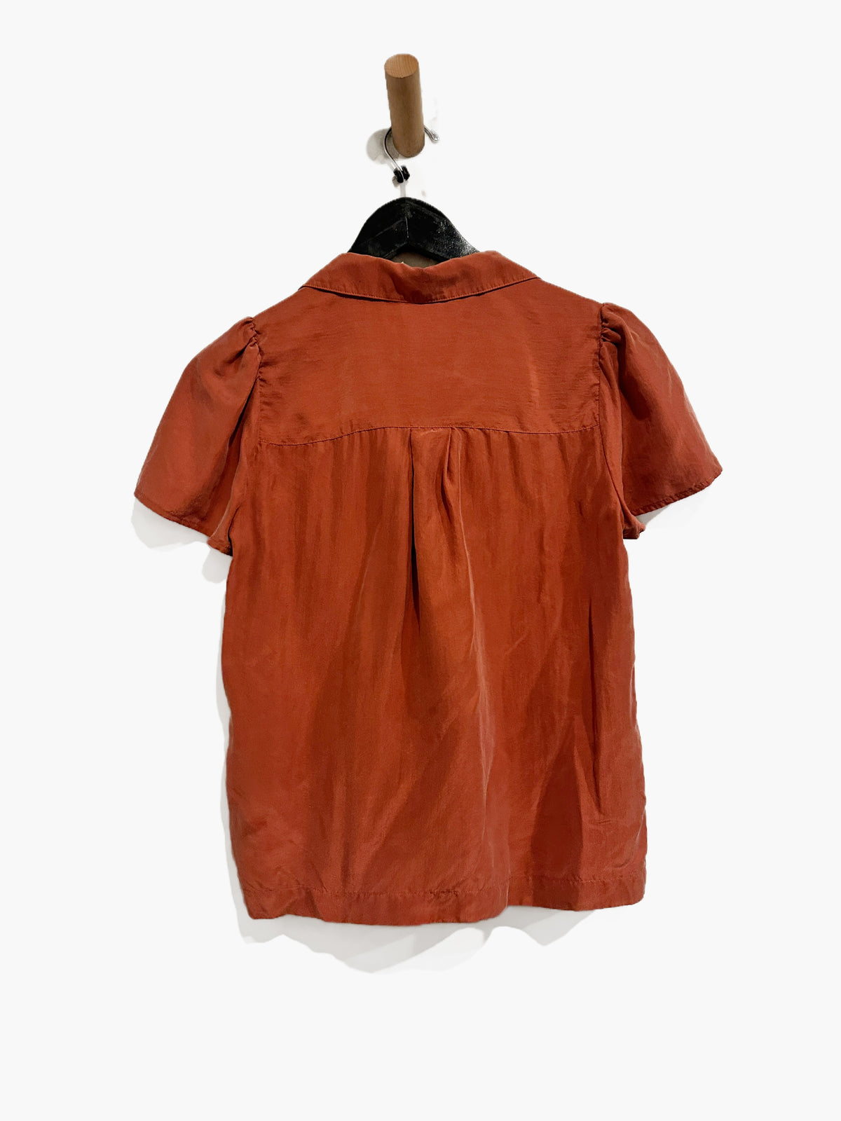 Madewell Silk Puff-Sleeve Camp Shirt in Weathered Brick - XXS