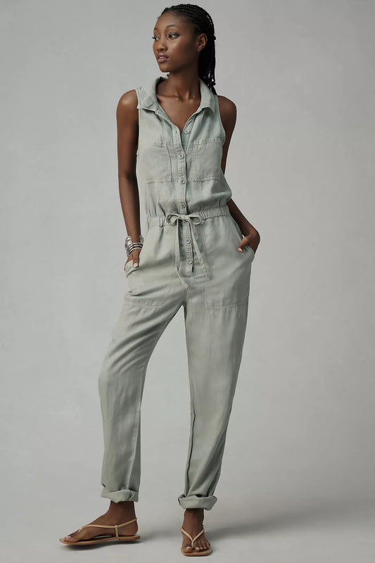 Anthropologie YFB Green Sleeveless Jumpsuit - Large