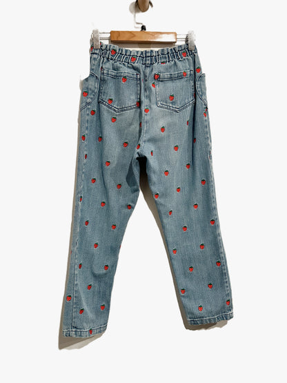 Mini Boden Strawberry Embroidered Jeans - 10