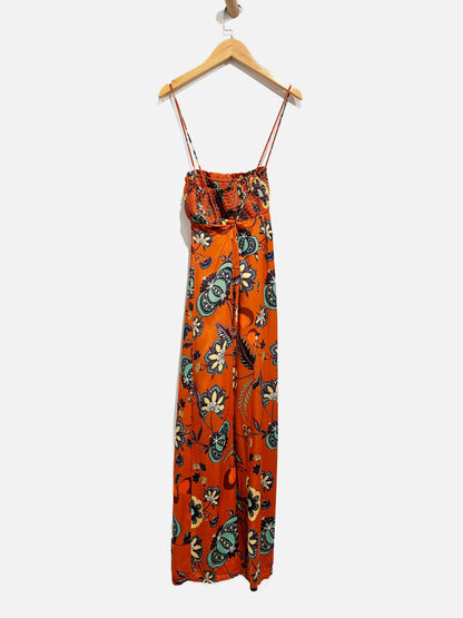 Anthropologie Maeve Orange Floral Midi Dress - XXS