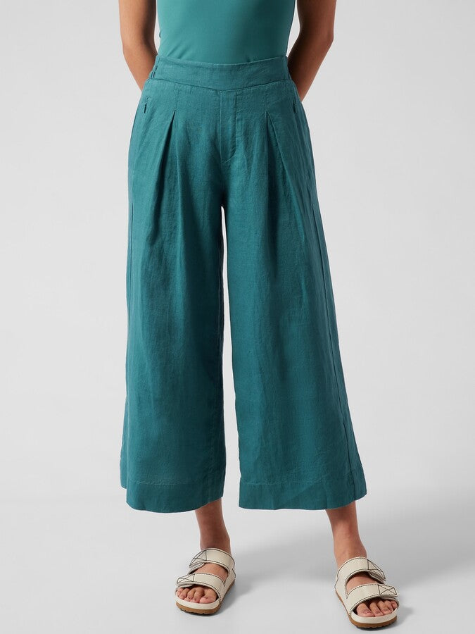 Athleta Blue Linen Crop Wide Leg Pants - 14