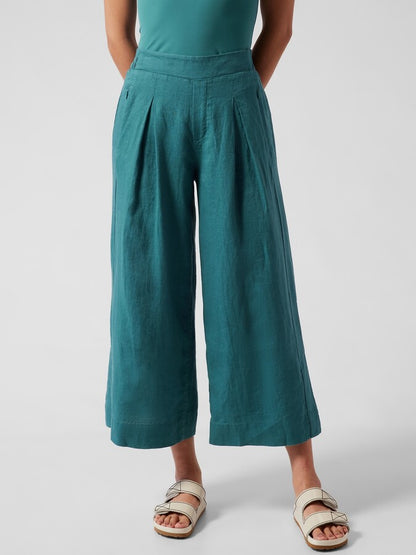 Athleta Blue Linen Crop Wide Leg Pants - 14