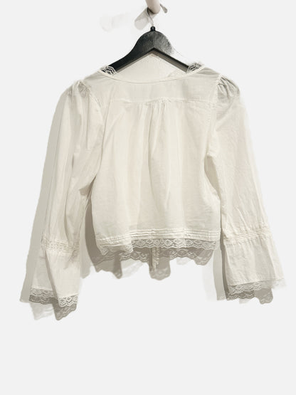 White Lace Inset LS Blouse - Small