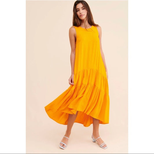 Anthropologie Maeve Orange Tiered Dress - Small